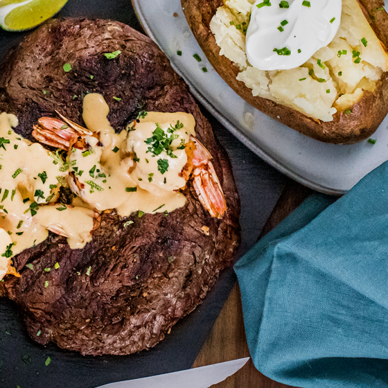 SURF ‘N’ TURF WITH CREAMY CAJUN LIME SAUCE
