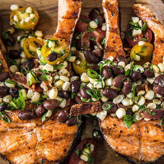 Salmon Steak Corn Salad Traeger Wood Fired Grills